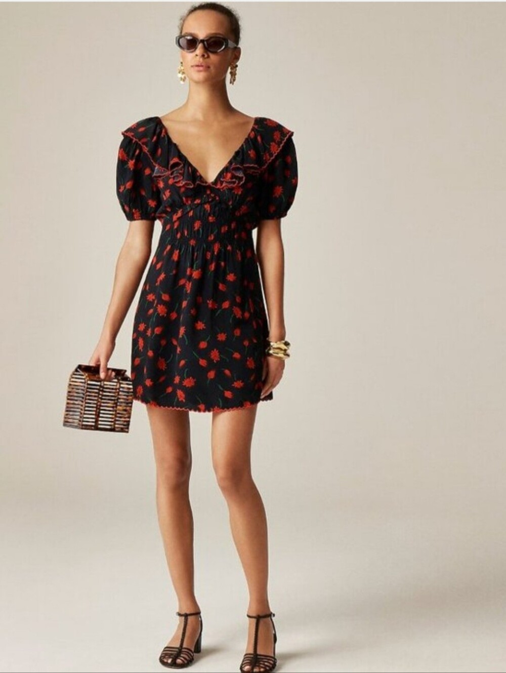 J. Crew Ruffle-Collar Mini Dress in Painted Daisy Print